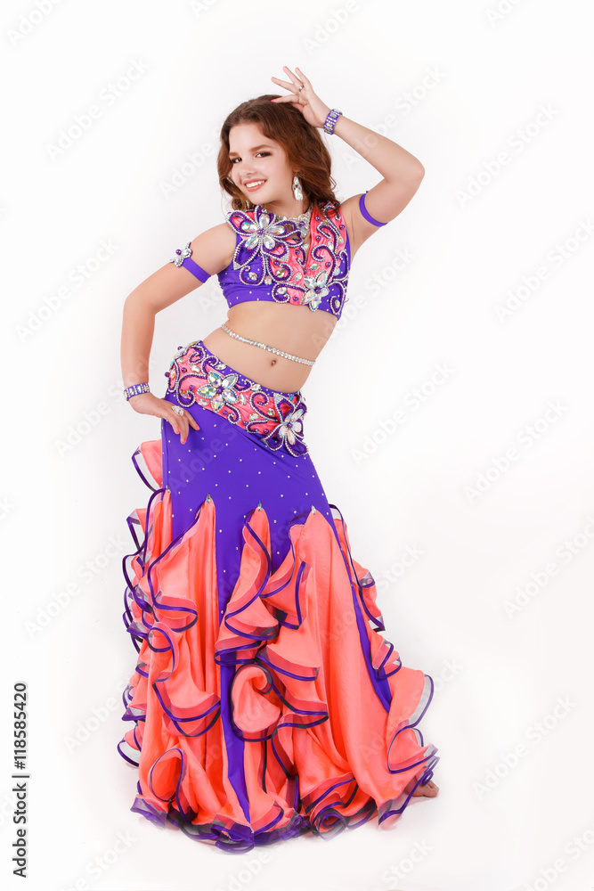 Little girl belly dance isolated on white Little girl belly dance isolated on white