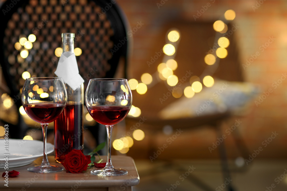 Composition of romantic dinner with wine