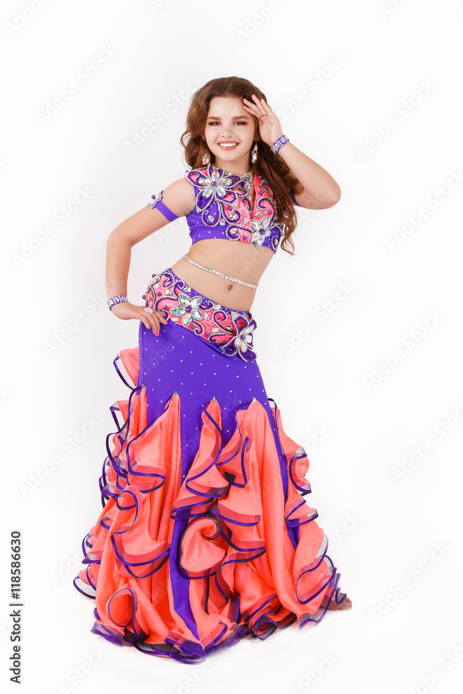 Little girl belly dance isolated on white Little girl belly dance isolated on white
