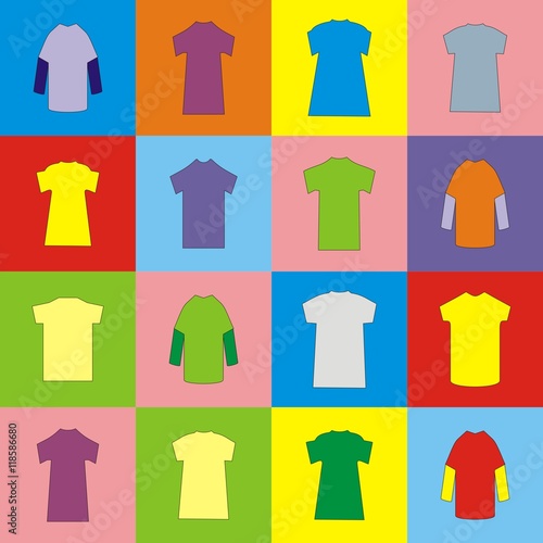 Illustration pattern set of colorful t-shirts in different sizes