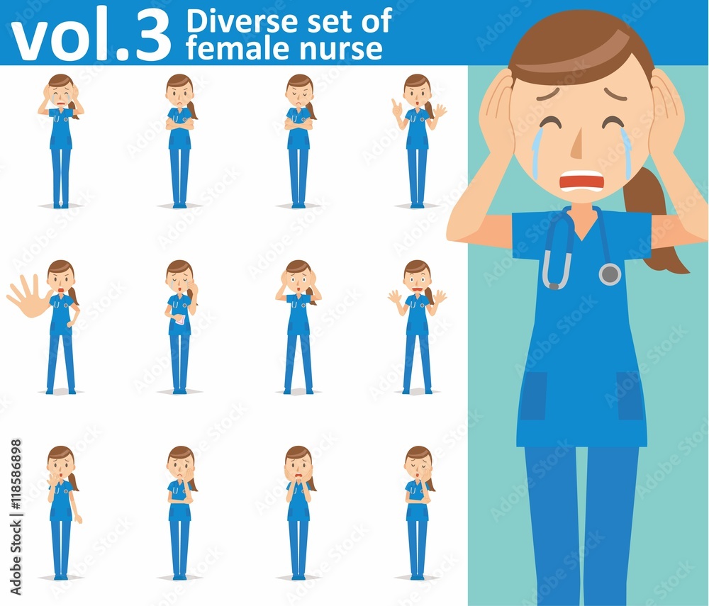 Diverse set of female nurse on white background , vector format vol.3 Diverse set of female nurse on white background , vector format vol.3