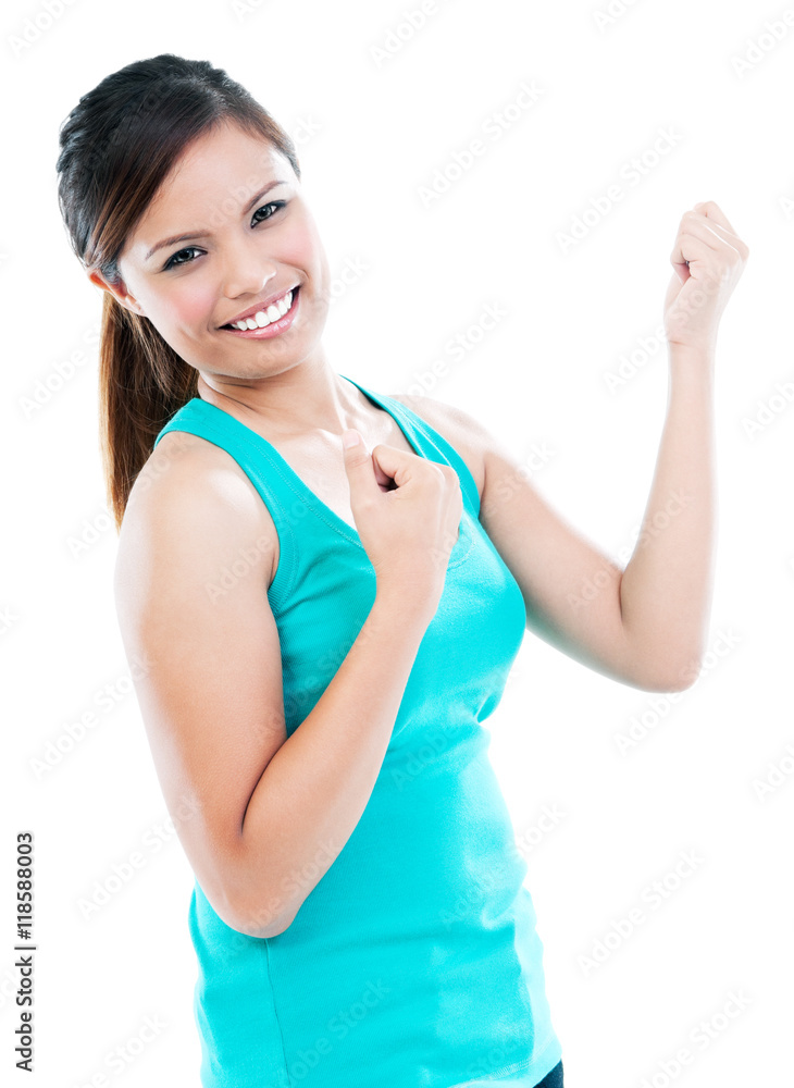 Excited Woman Cheering With Clenched Fists