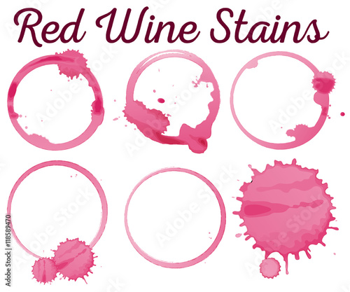 Six diffferent red wine stains