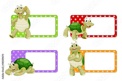 Label design with cute turtles