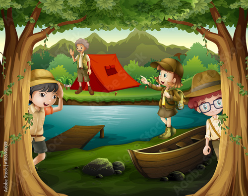 Children camping out in the woods