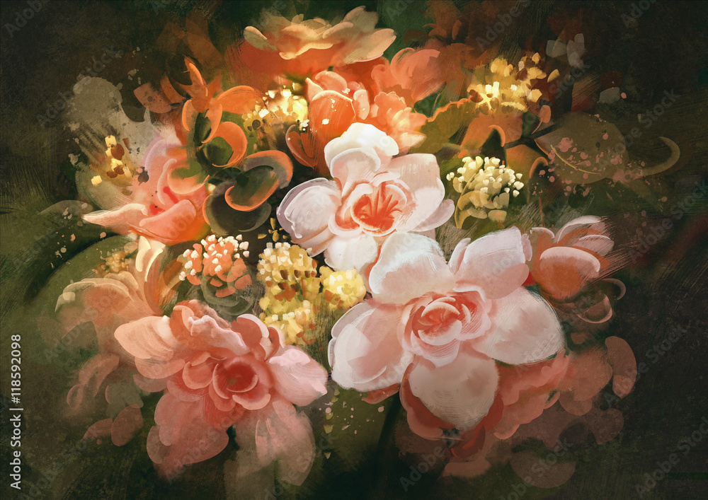 Fototapeta premium beautiful flowers,color blooming,illustration,digital painting