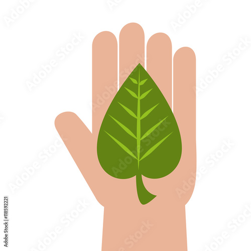hand leaf ecology conservation leaves enviroment conservation vector illustration 