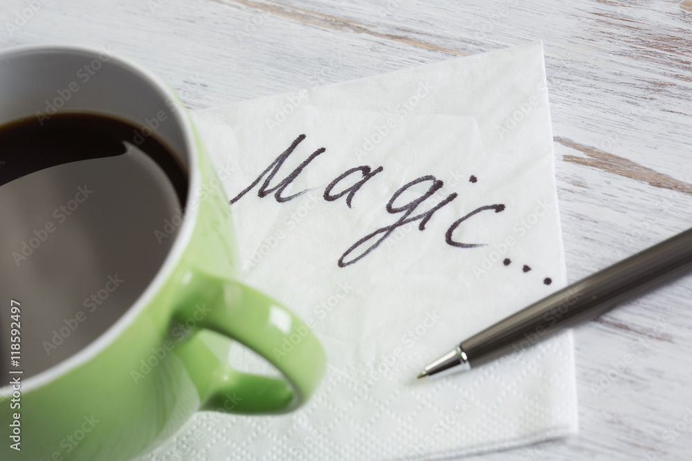 Coffee cup and napkin with message Coffee cup and napkin with message