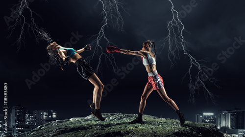 Girls boxing outdoor . Mixed media © Sergey Nivens