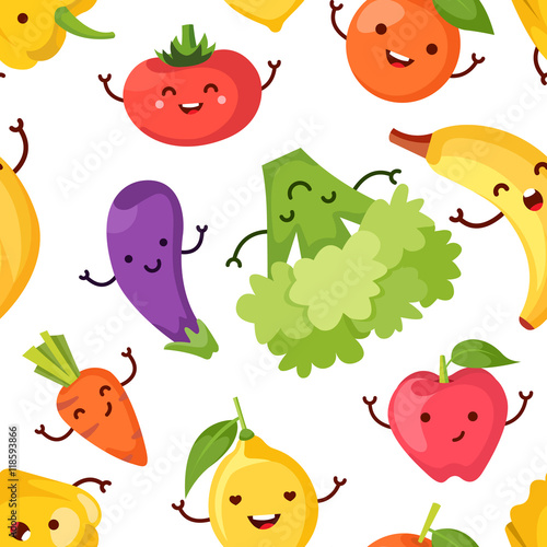 Healty food cartoon seamless pattern