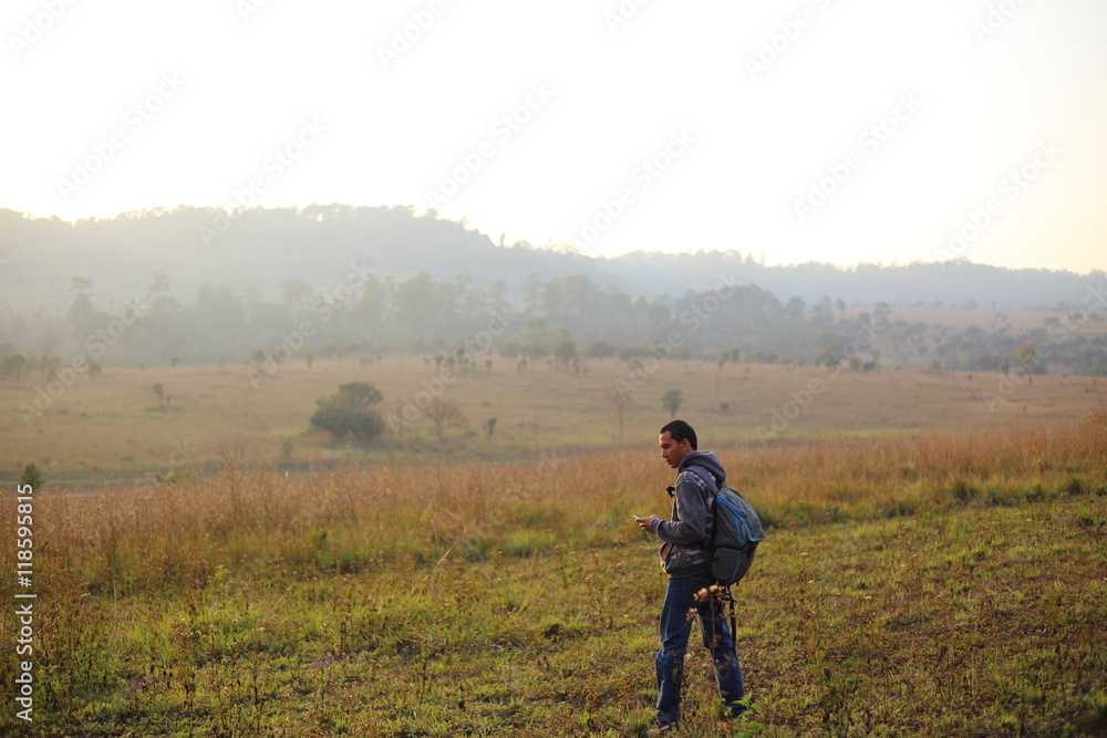 Man in Thung Salaeng Luang National Park at Thailand Man in Thung Salaeng Luang National Park at Thailand