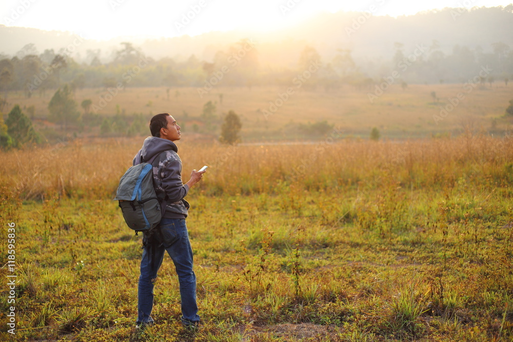 Man in Thung Salaeng Luang National Park at Thailand Man in Thung Salaeng Luang National Park at Thailand