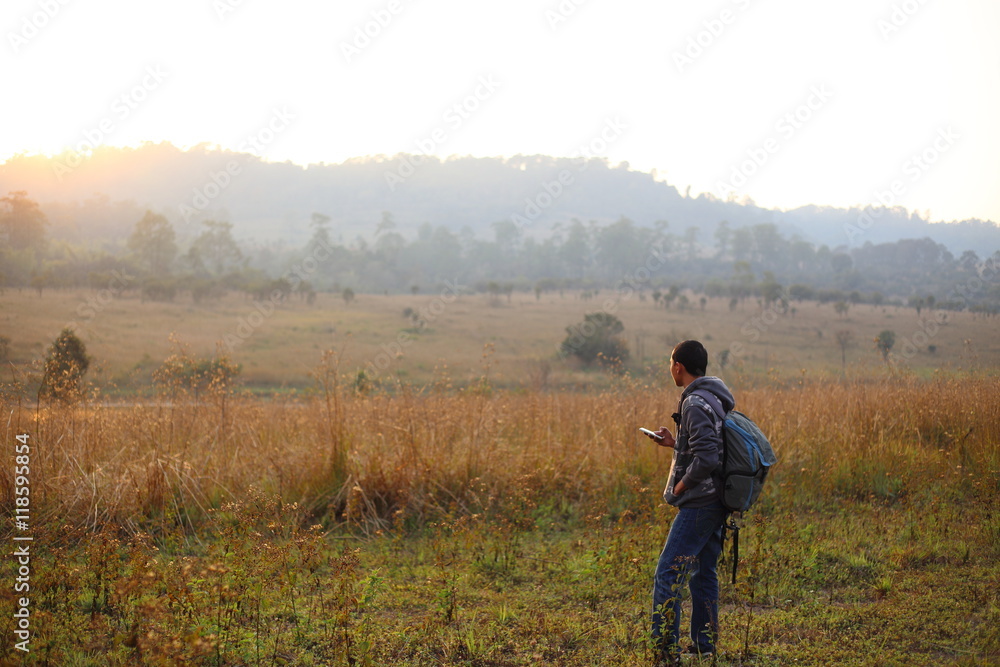 Man in Thung Salaeng Luang National Park at Thailand Man in Thung Salaeng Luang National Park at Thailand
