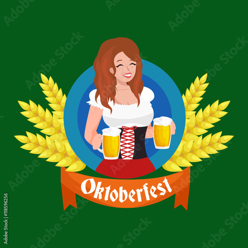 germany beer festival oktoberfest, bavarian beer in glass mug, traditional party celebration, vector illustration