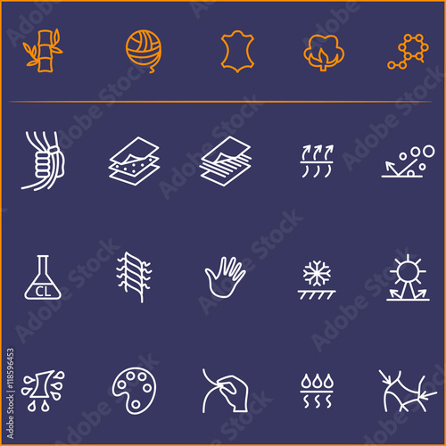 Fabric technology and properties vector icon set