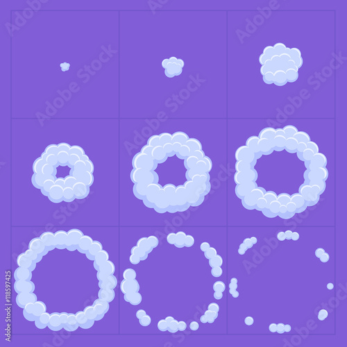 Cloud explosion effect animation. Game design cartoon animation frames. Flash.