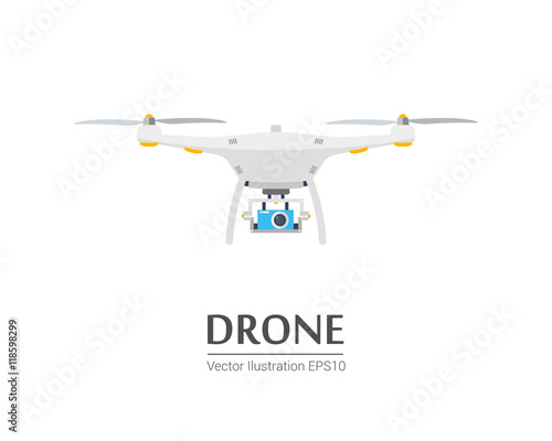 Drone with a camera taking photography or video recording. Vector Icon on isolated background.