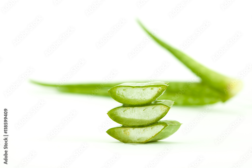 Freshly sliced Aloe Vera showing green skin and juicy texture, o Freshly sliced Aloe Vera showing green skin and juicy texture, o