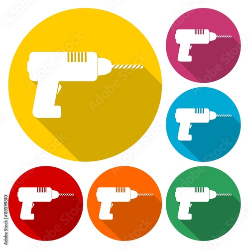 Colored flat drill icon. Vector set symbol drill.