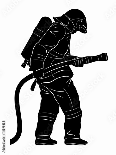 silhouette of a fireman, vector draw