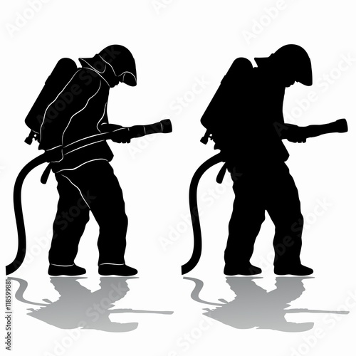 silhouette of a fireman, vector draw