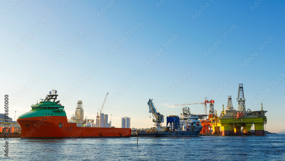 Oil platform under maintenance near Bergen, Norway