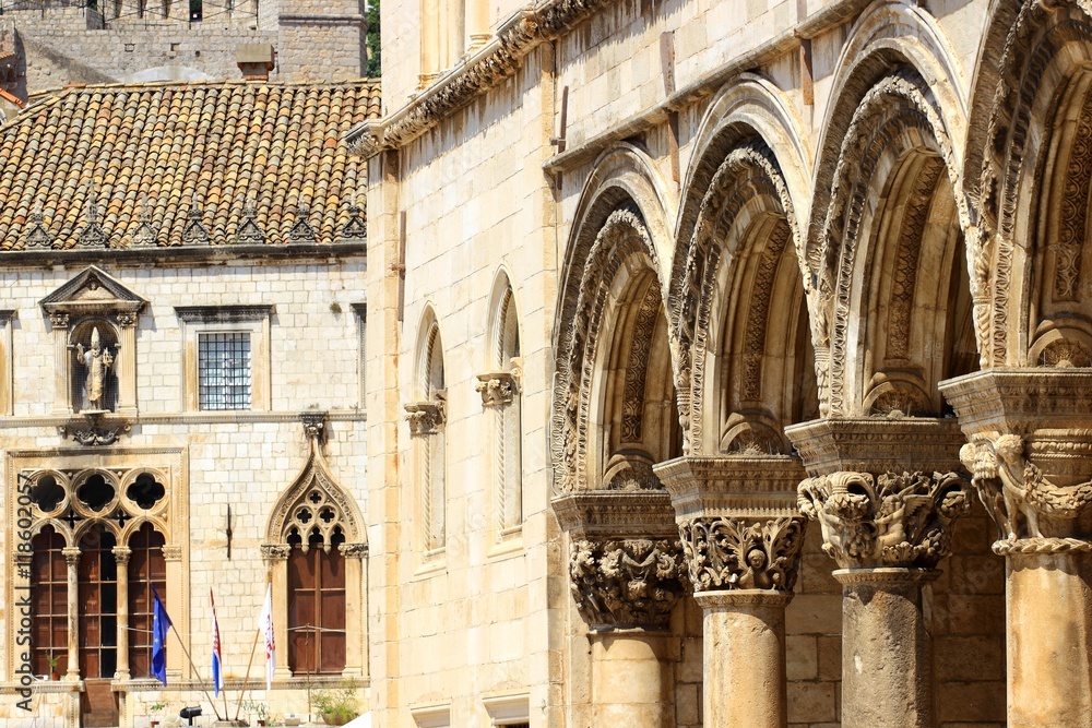 Architecture details of Sponza Palace and Rector's palace in Dubrovnik, Croatia