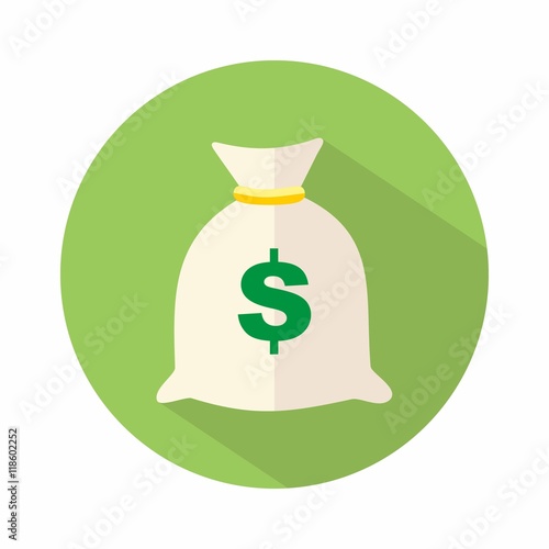 Flat web icon. Money bag