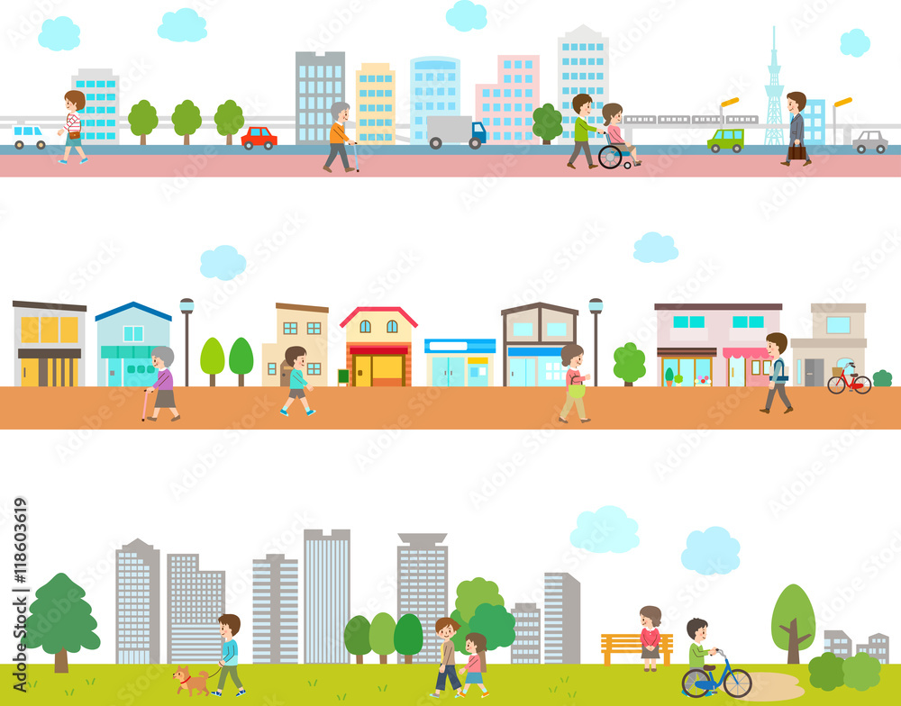 街並みと人々の風景イラスト 白背景 Stock Vector Adobe Stock 街並みと人々の風景イラスト 白背景 Stock Vector Adobe Stock