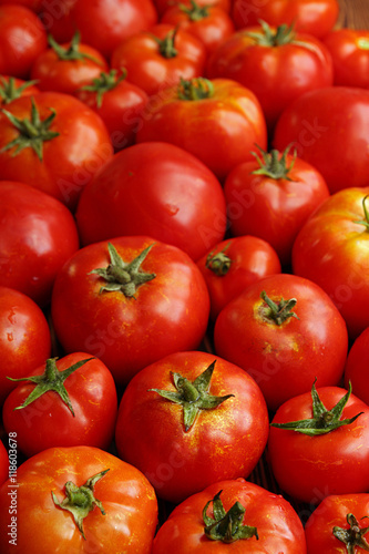Background of group fresh ripe organic tomatoes