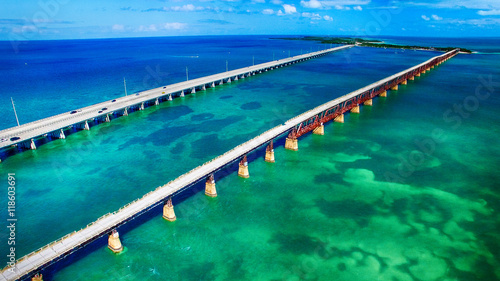 Aerial view of Bahia Honda State Park Bridges  Florida - USA
