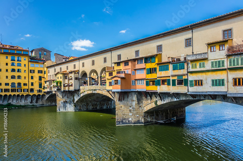 Bridge Ponte Vecchio (1345) on Arno river in Florence, Italy.