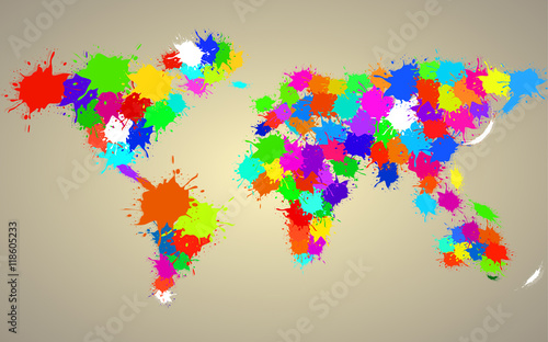 Abstract world map of colorful watercolor paint
