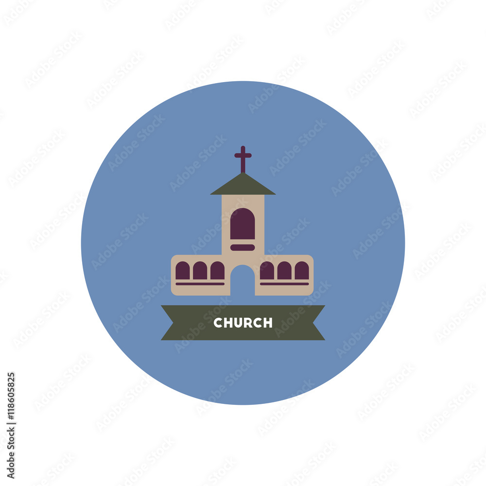 stylish icon in color circle building church 