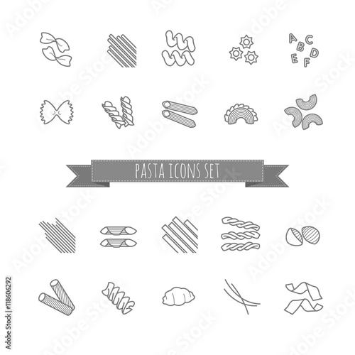 set of various pasta shapes