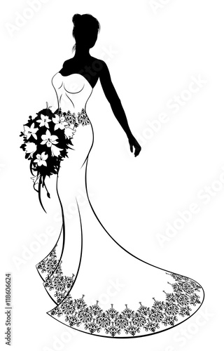 Wedding Gown and Flowers Bride Silhouette