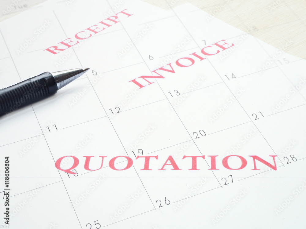 Pen with business document and white calendar Pen with business document and white calendar