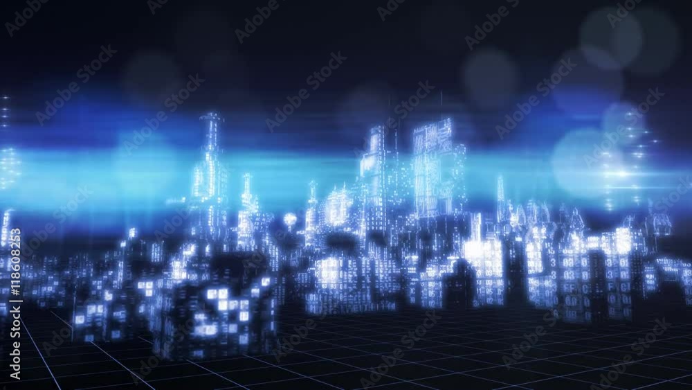3d view of futuristic town at night. Loop. 3d view of futuristic town at night. Loop.