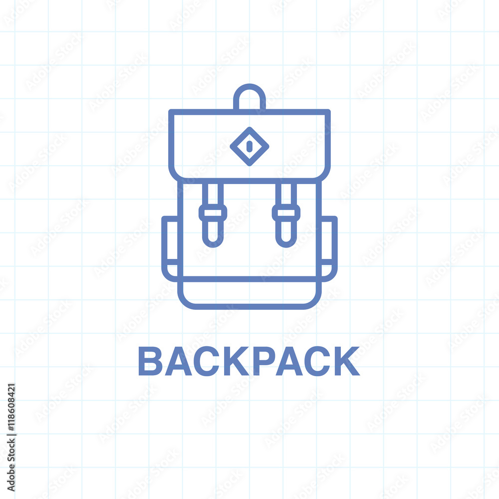 School backpack icon on lined paper background. School backpack icon on lined paper background.