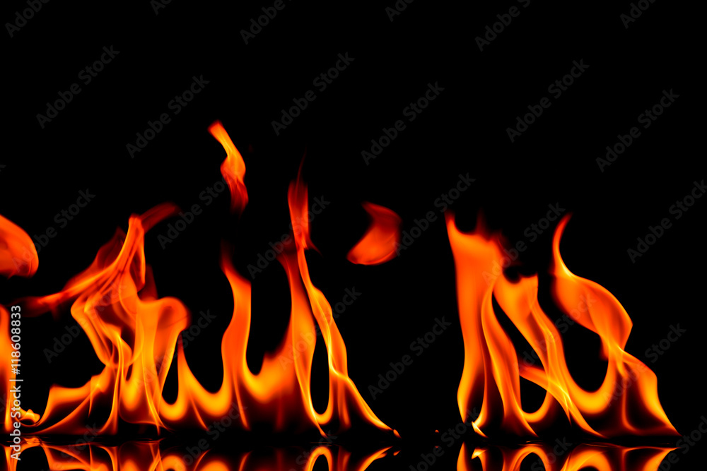 Fire flames on black background Fire flames on black background