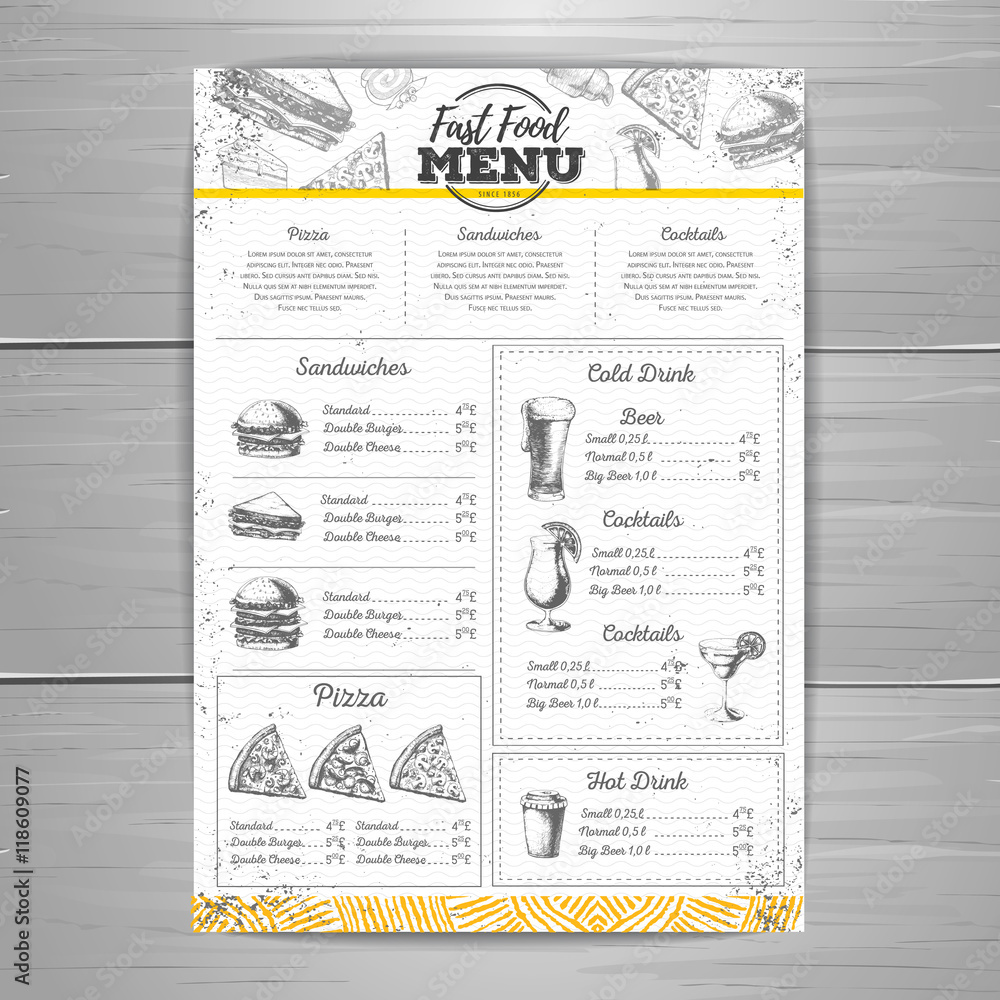 Vintage fast food menu design