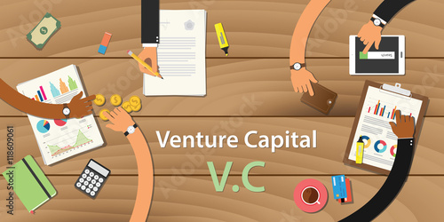 venture capital illustration with text and team work together