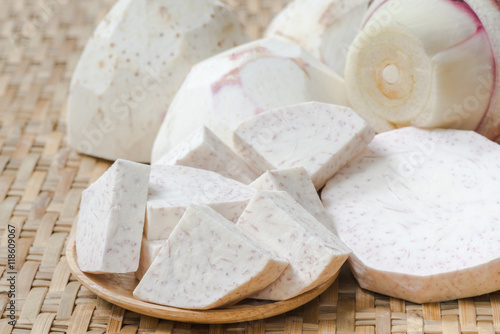 Prepared taro slice for cooking photo