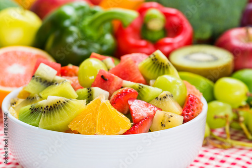 Nutritious fruits salad for dieting and healthy photo