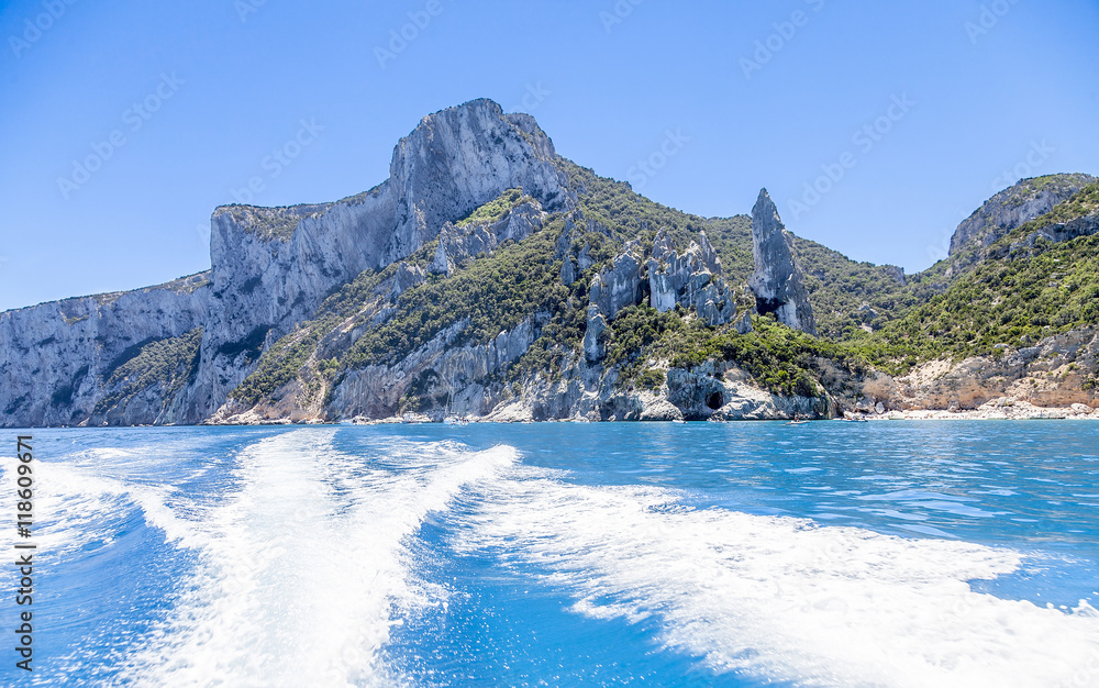 panorama of Aguglia pinnacle in the gulf of Orosei Sardinia Ital