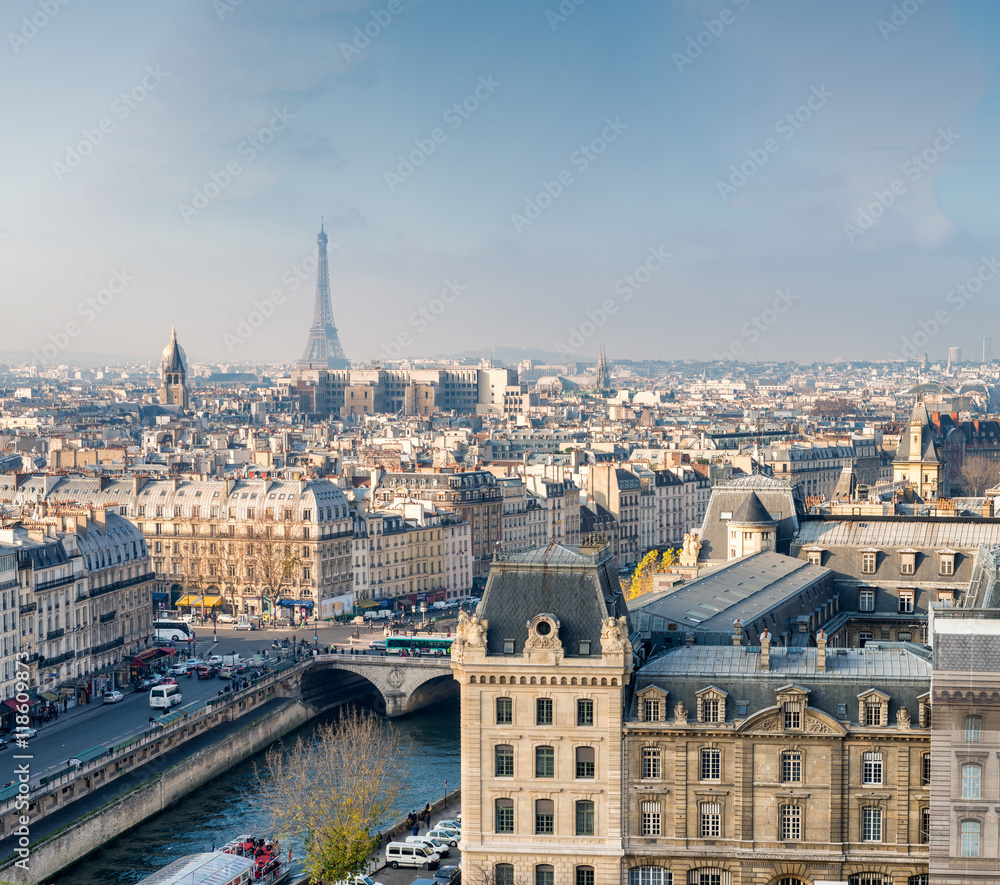 Paris, aerial city skyline