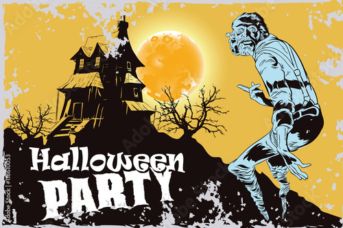 People in retro style. Ghost Halloween.