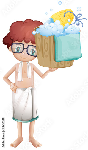 Boy holding bucket full of bubbles