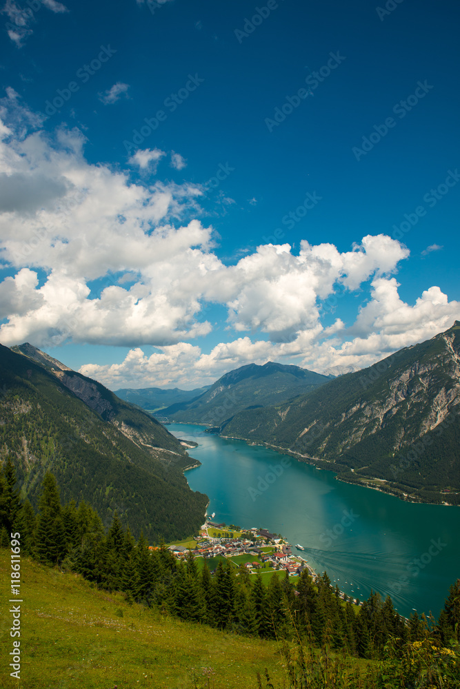 View of the nice Achensee in the Tyrolean alps
