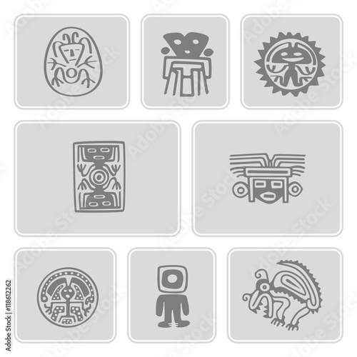 set of monochrome icons with Mexican relics dingbats characters for your design